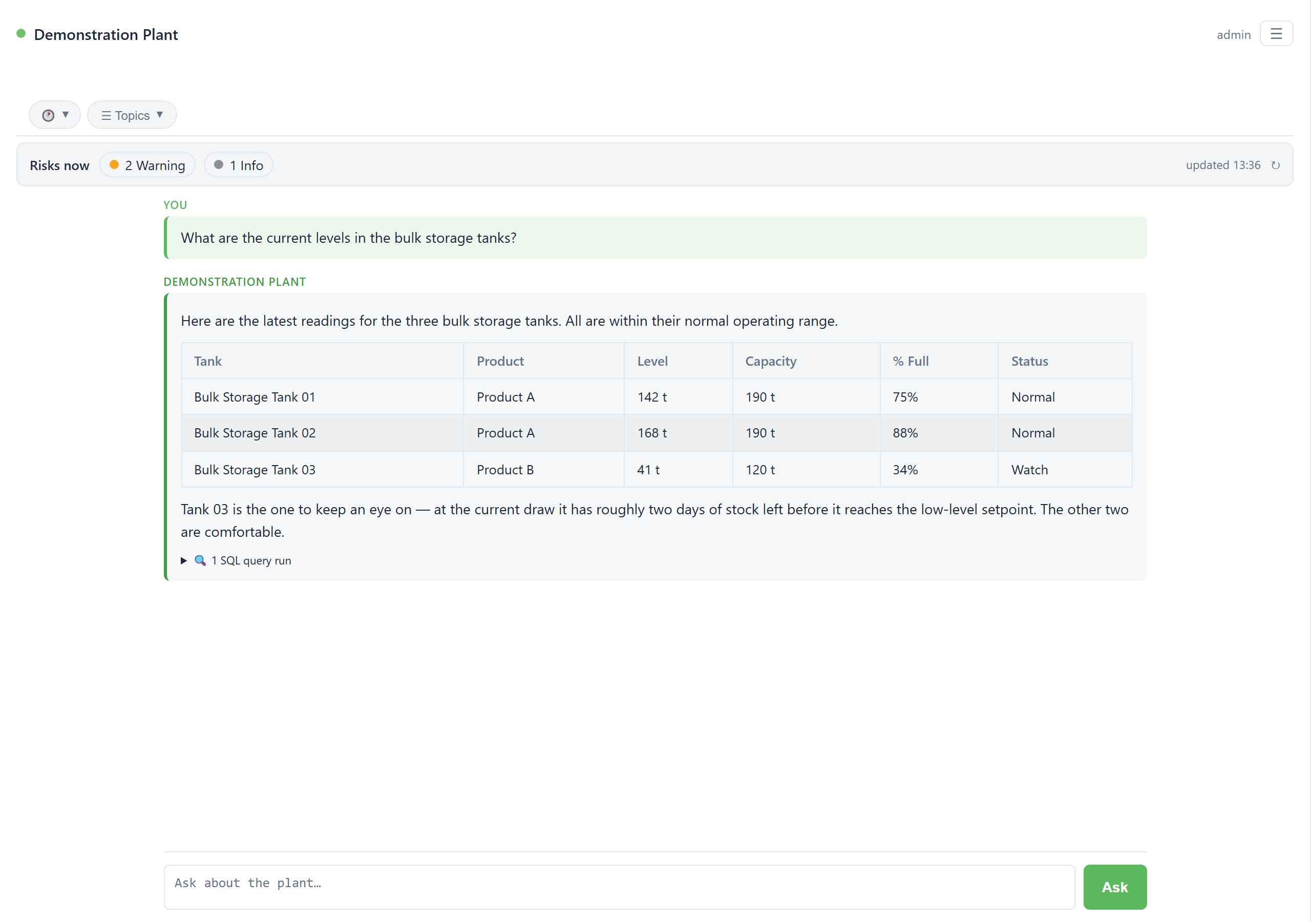 Plant Advisor chat answer with plant data