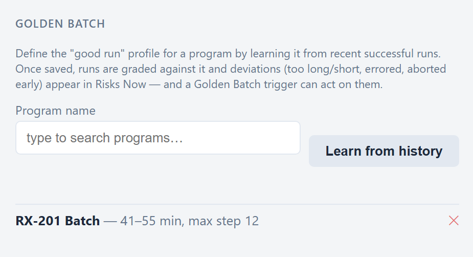 Golden Batch: learning a profile