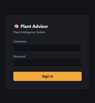 Plant Advisor sign-in screen